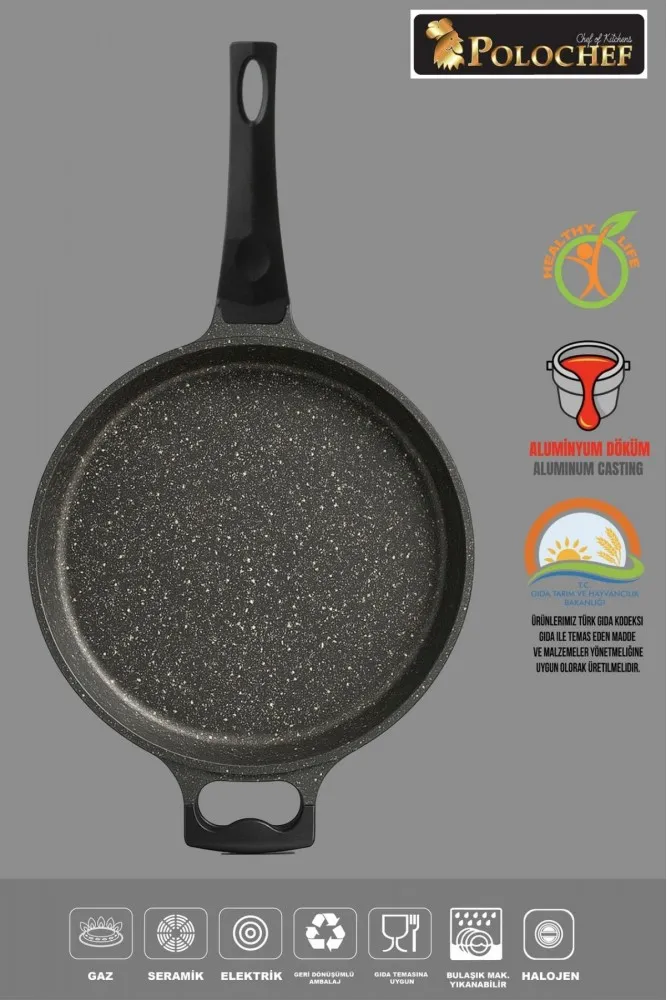 Polochef Derin Döküm Granit Yardımcı Kulplu Tava 28 cm Siyah