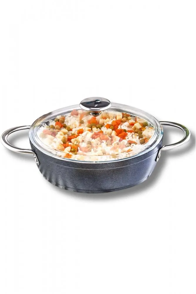 Polochef Galaksi Granit Pilav ve Karnıyarık Basık Tencere 30 cm Siyah
