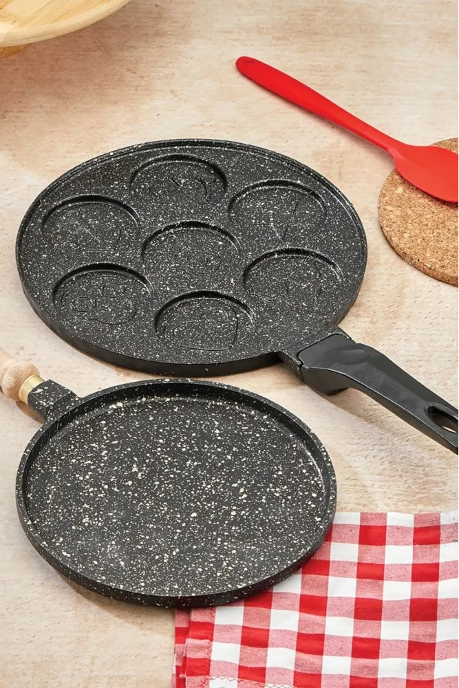 Polochef Granit 2li Kahvaltı Seti - Gözleme Tavası 22 cm + Pankek Tavası 26 cm