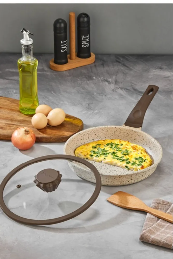Polochef İnci Döküm Kapaklı Granit Tava 20 cm - Krem