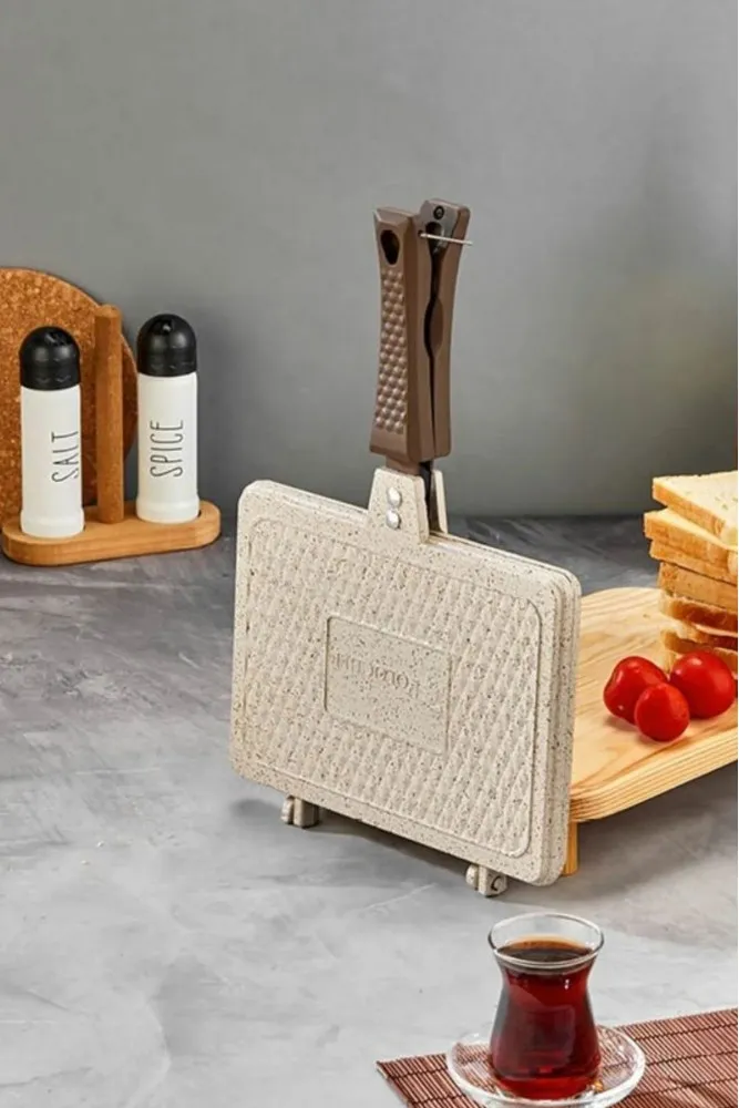 Polochef İnci Döküm Ocak Üstü El Tost Makinesi - Krem
