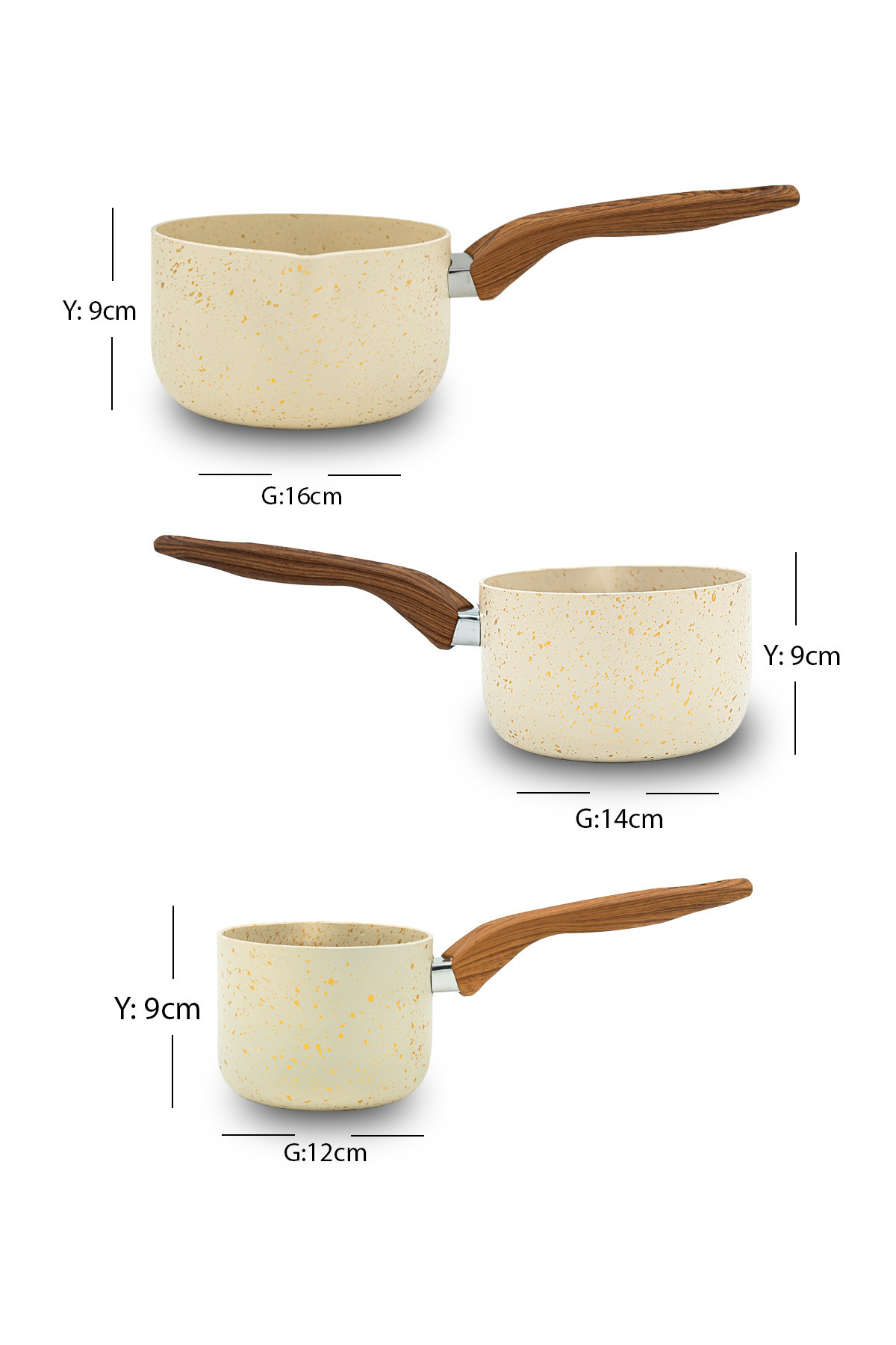 Lufian Granit Lüks 3lü Sütlük Seti - 12-14-16 cm