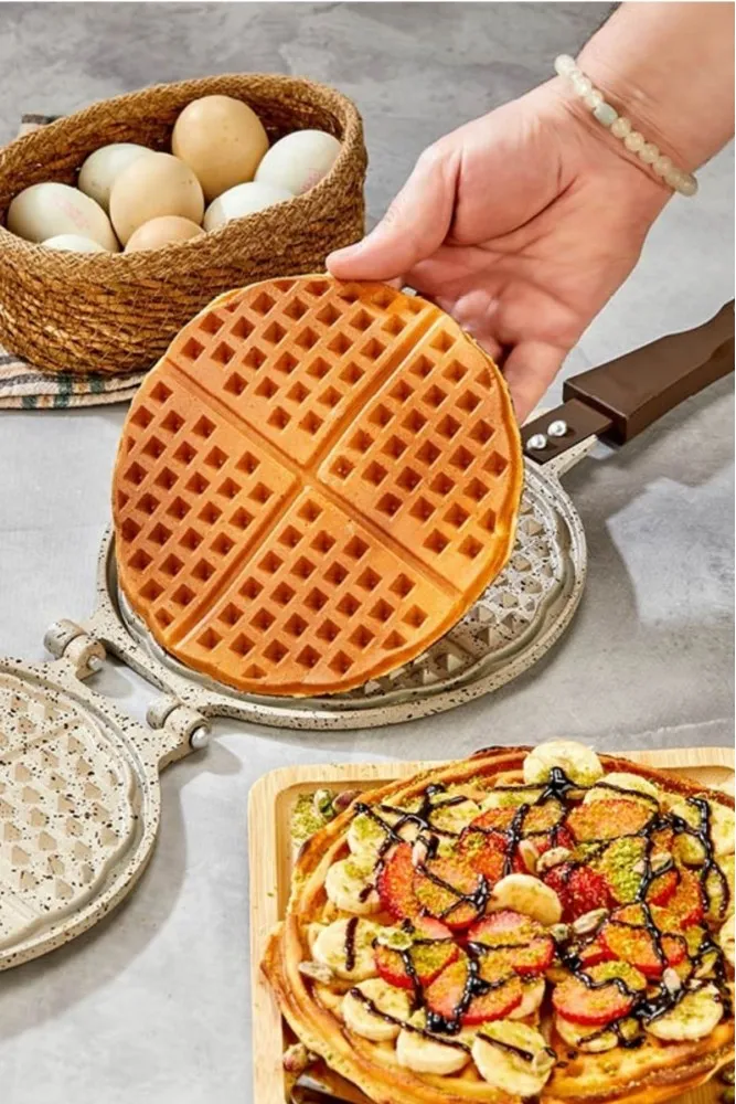 Polochef İnci Döküm Waffle Tavası - Krem - Bakalit Sap