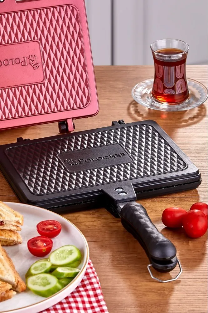 Polochef Döküm Granit Ocak Üstü El Tost Makinası Siyah