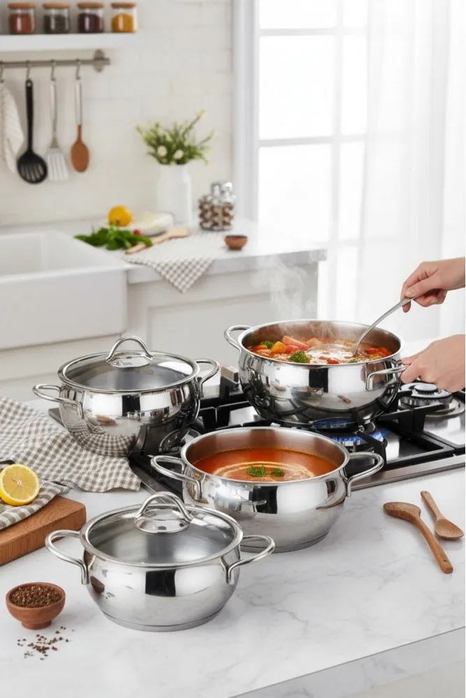 Polochef Pro Line 18/10 Paslanmaz Çelik 6 Parça Tencere Seti - Silver (16-18-20 cm)