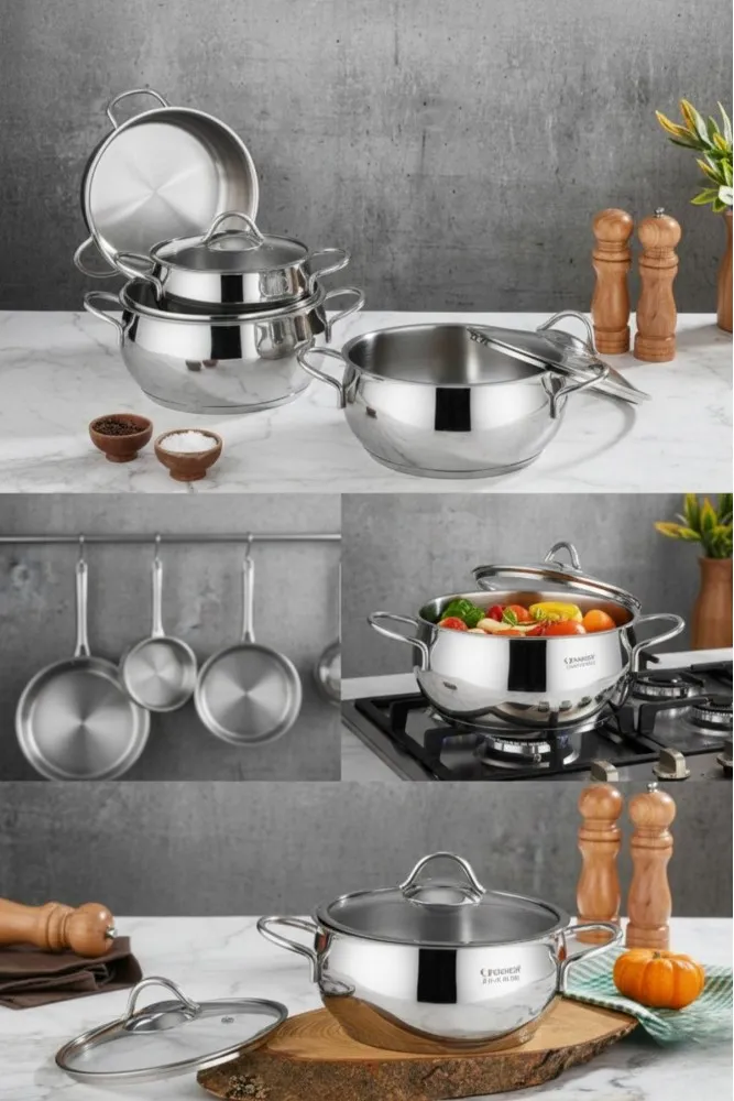 Polochef Pro Line 18/10 Paslanmaz Çelik 6 Parça Tencere Seti - Silver (16-18-20 cm)