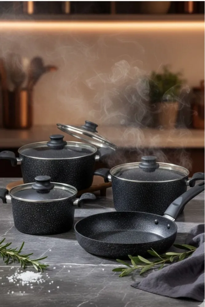 Polochef Rapido Granit 7 Parça Tencere Seti - Siyah