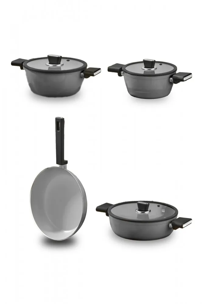 Polochef Vista Seramik 7 Parça Tencere Seti Gri (20-24-26-26 cm)