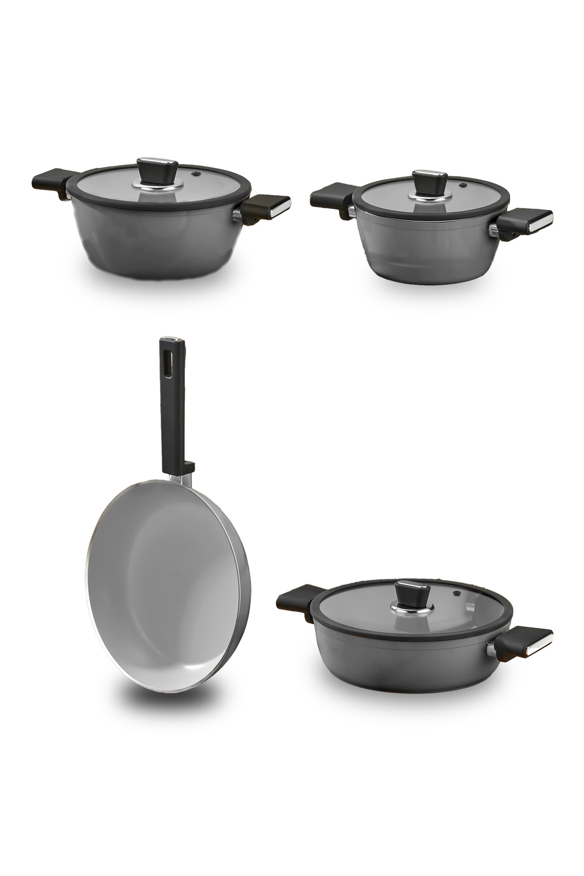 Vista Seramik 7 Parça Tencere Seti Gri (20-24-26-26 cm)