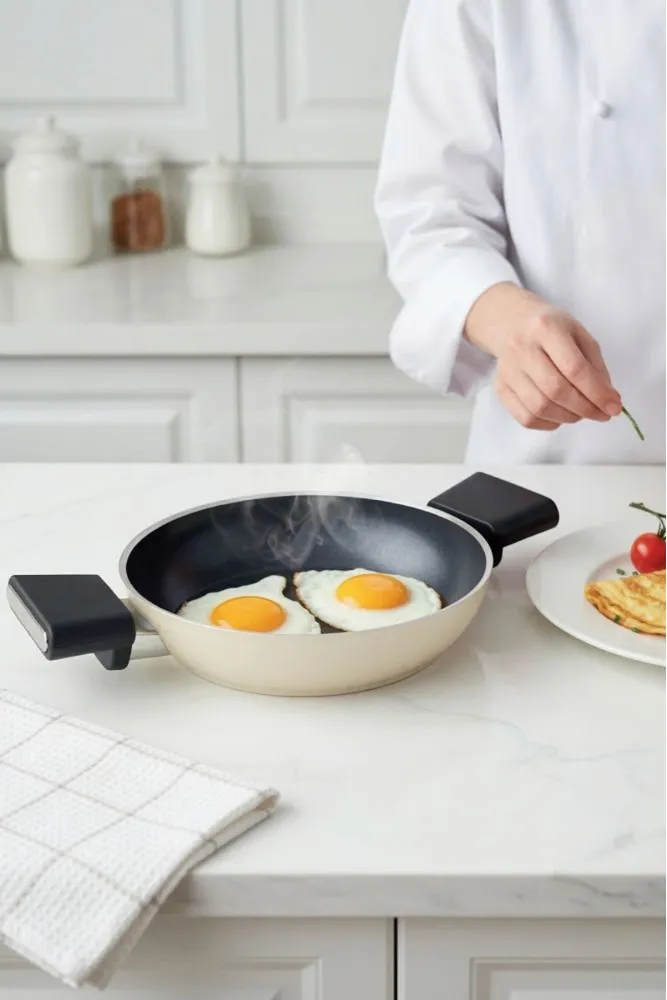 Polochef Vista Seramik Yumurta, Sucuk ve Omlet Sahanı 20 cm - Krem - İndüksiyon Uyumlu