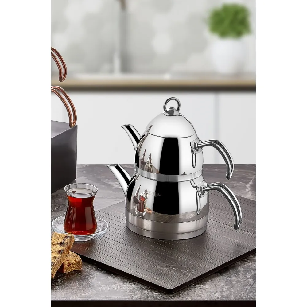 Polochef Zümrüt Çaydanlık 18/10 Paslanmaz Çelik Büyük boy Silver Saplı
