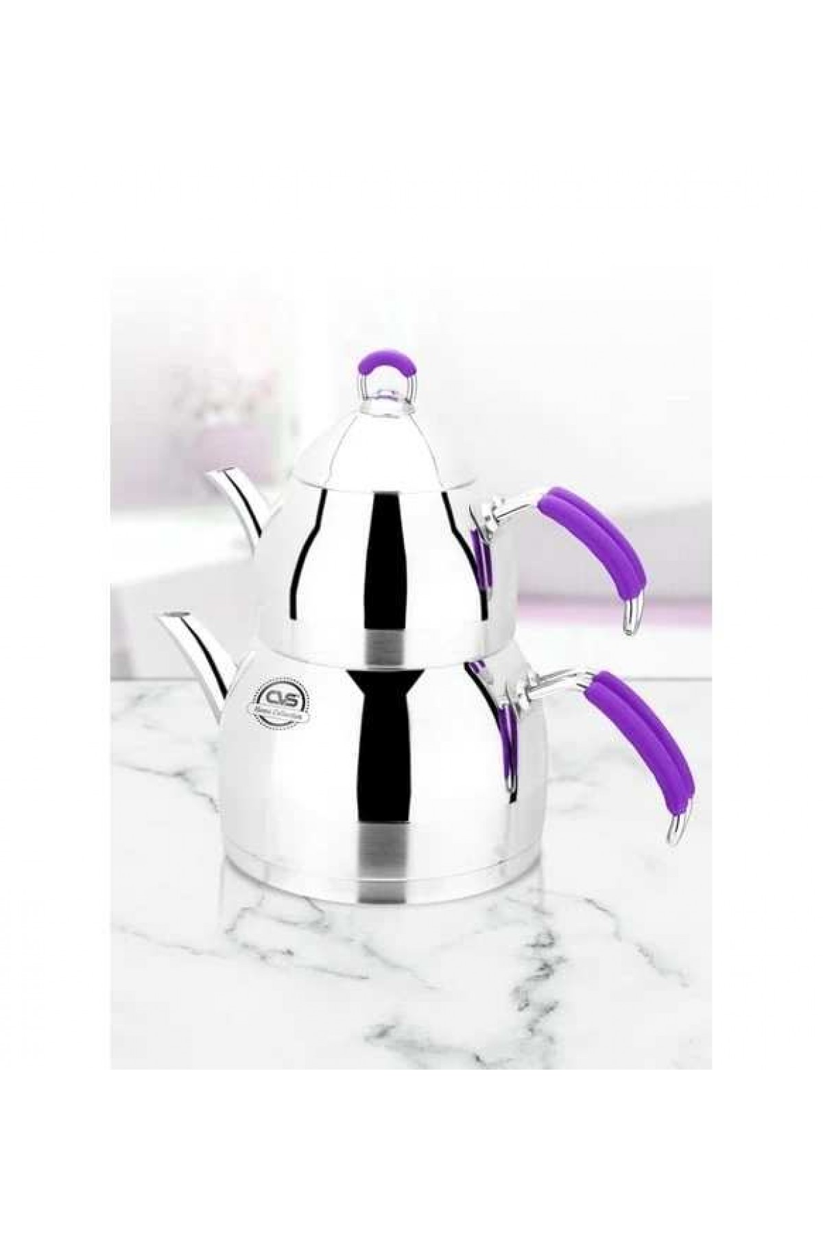 CVS ORTA BOY MOR SİLİKONLU ÇAYDANLIK 304 KALİTE PASLANMAZ ÇELİK