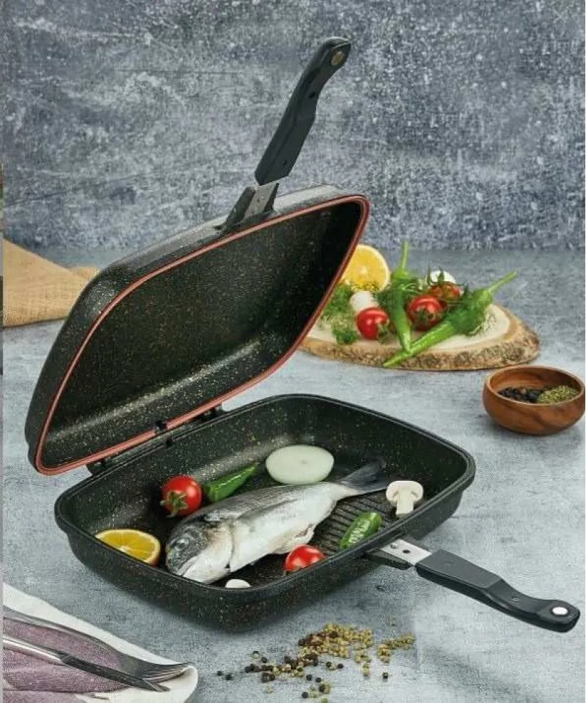 CVS İron Granit Döküm Et Tavuk Balık Izgara Tavası 36 cm Siyah (CVS MARKA GÖNDERİLECEKTİR)