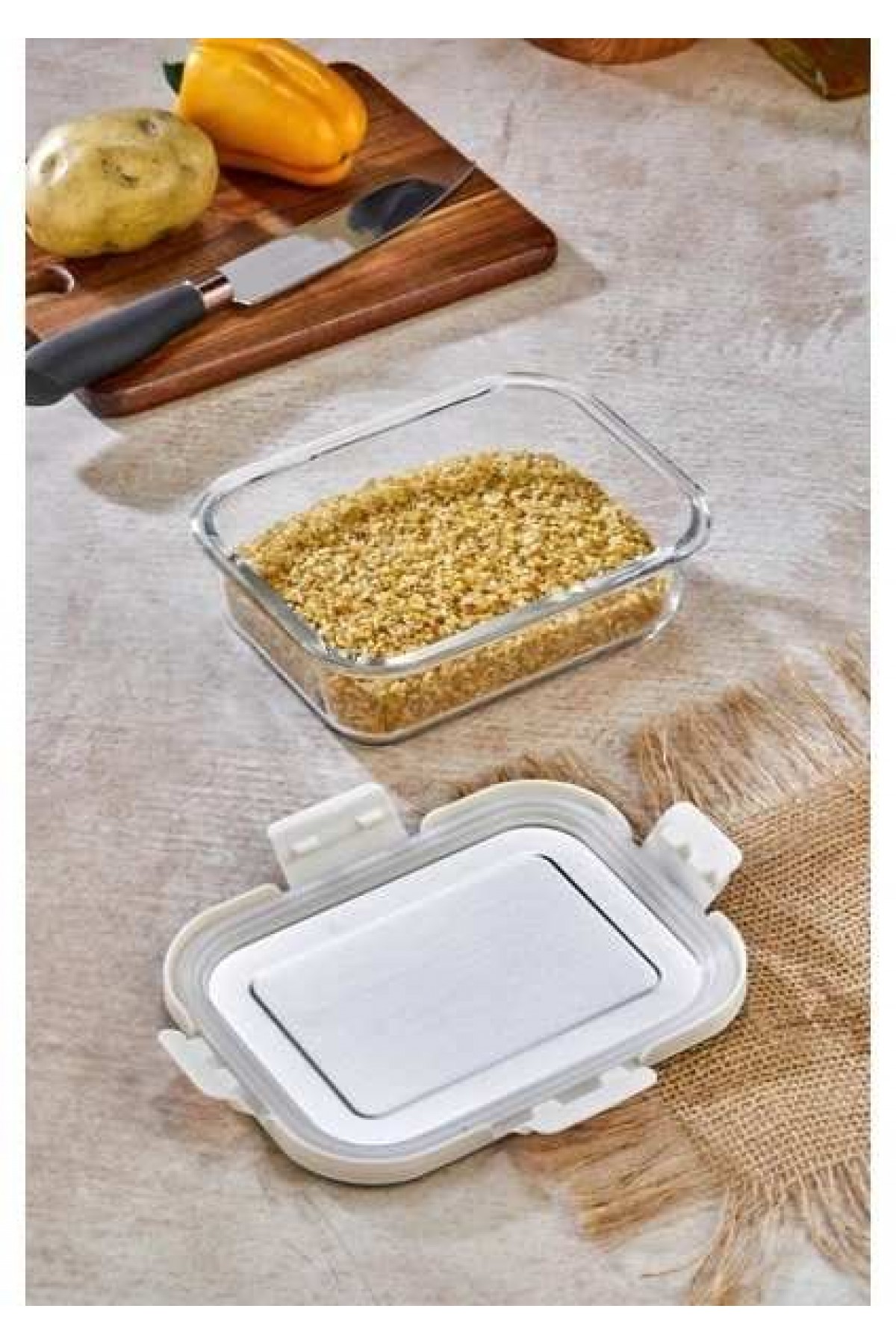 Cooker 1000 ml Cam Saklama Kabı KREM – Paslanmaz Çelik Kapaklı, Hava Geçirmez, Mikrodalga ve Buzdolabı Uyumlu