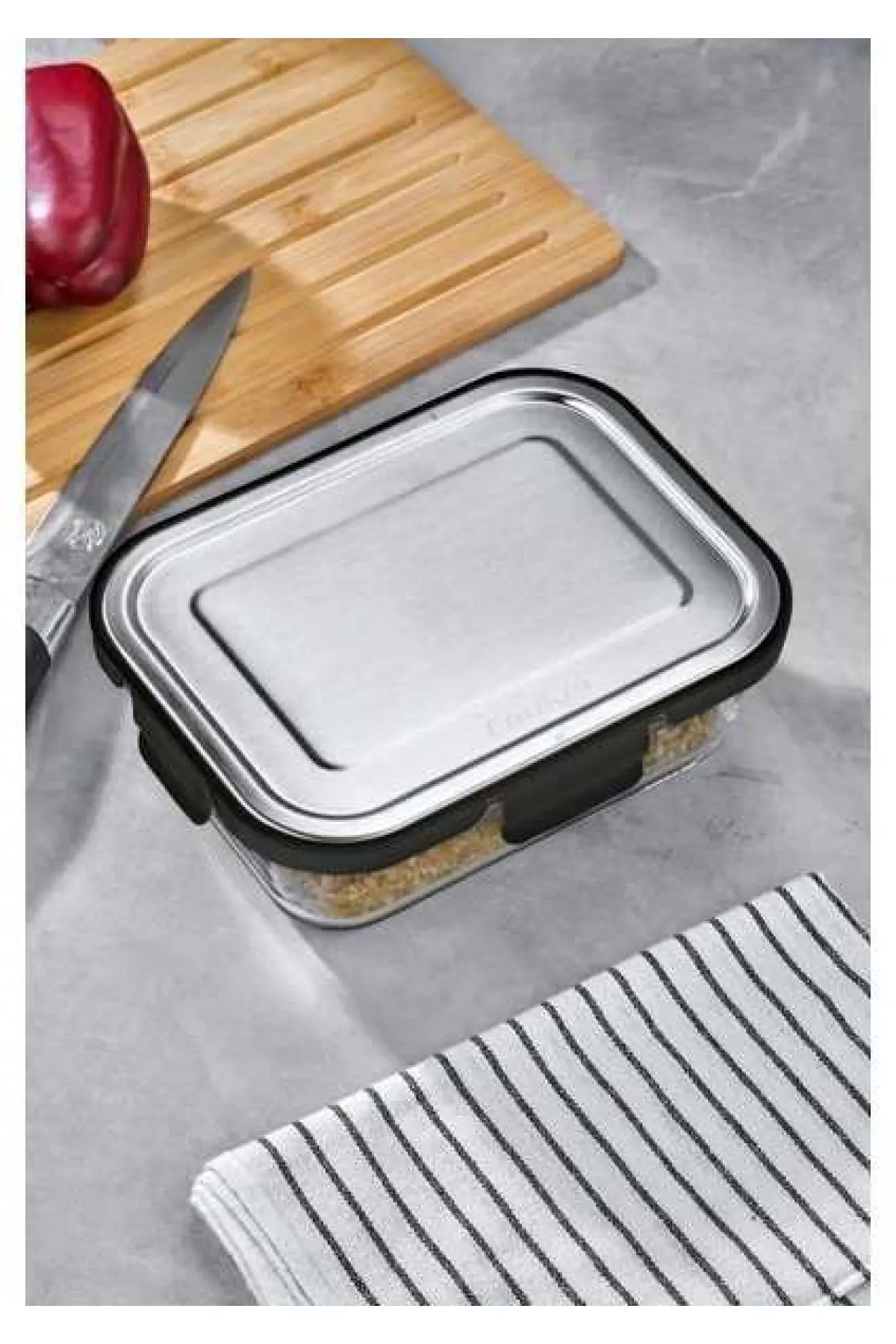 Cooker 1000 ml Cam Saklama Kabı SİYAH– Paslanmaz Çelik Kapaklı, Hava Geçirmez, Mikrodalga ve Buzdolabı Uyumlu