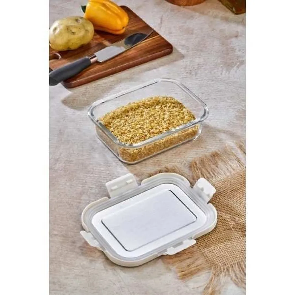Cooker 1500 ml Cam Saklama Kabı KREM – Paslanmaz Çelik Kapaklı, Hava Geçirmez, Mikrodalga ve Buzdolabı Uyumlu