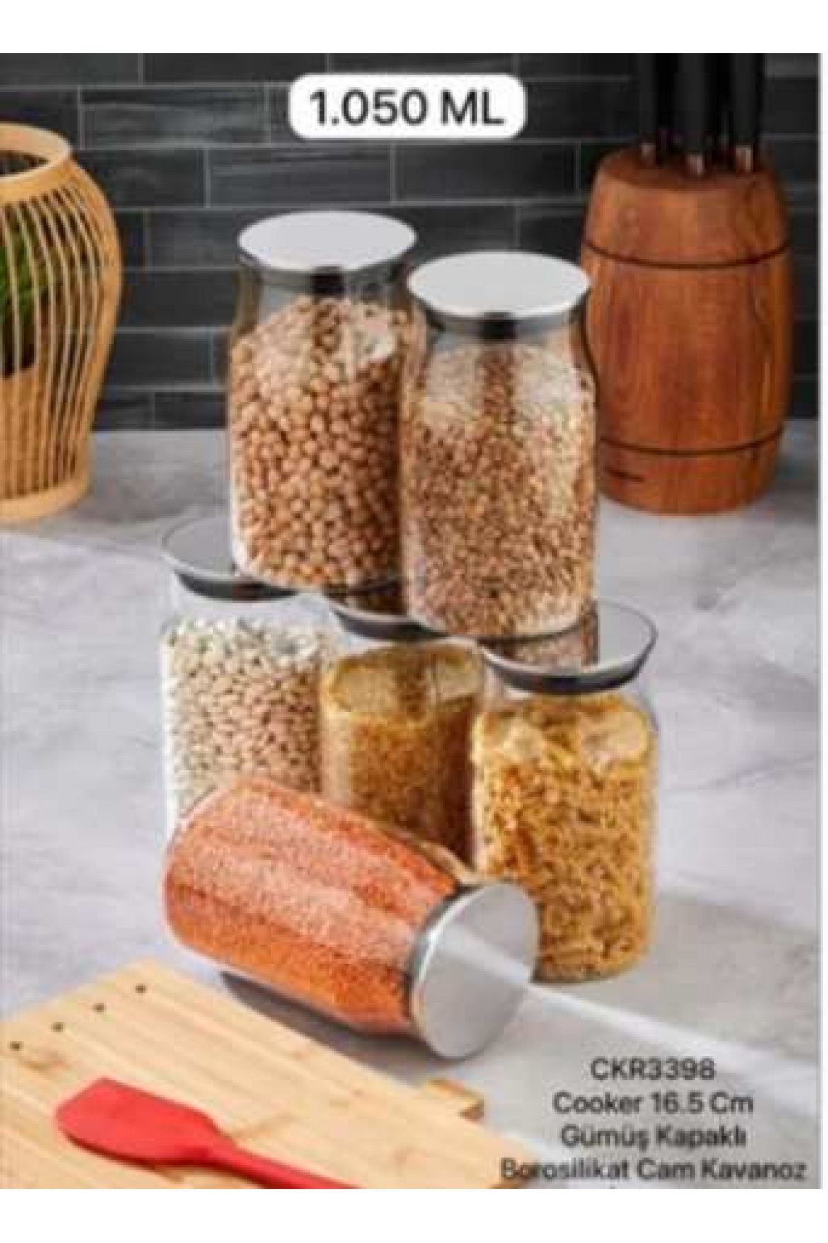 Cooker 2 ADET  Kavanoz Cam Borosilikat Gümüş Kapaklı VAKUMLU 16.5 Cm CKR3398