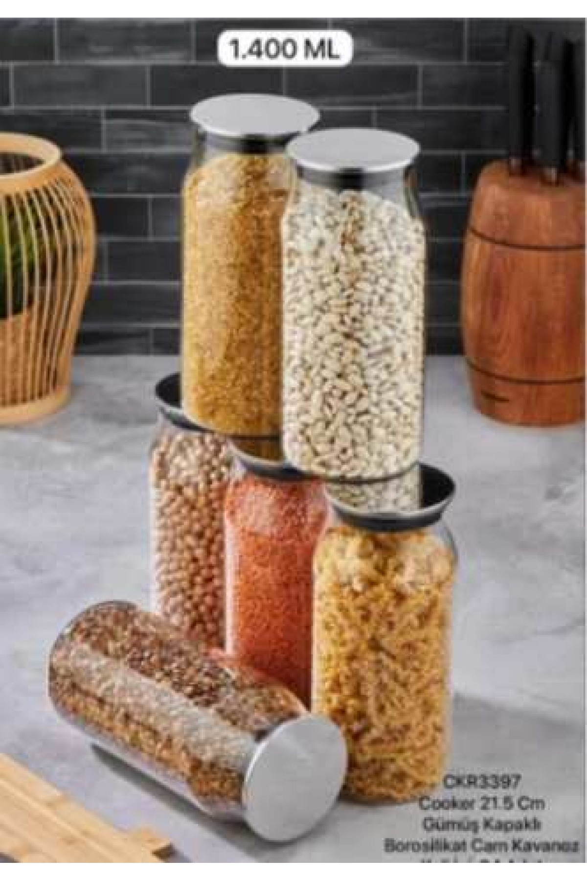 Cooker 2 ADET  Kavanoz Cam Borosilikat Gümüş Kapaklı VAKUMLU 21.5Cm 