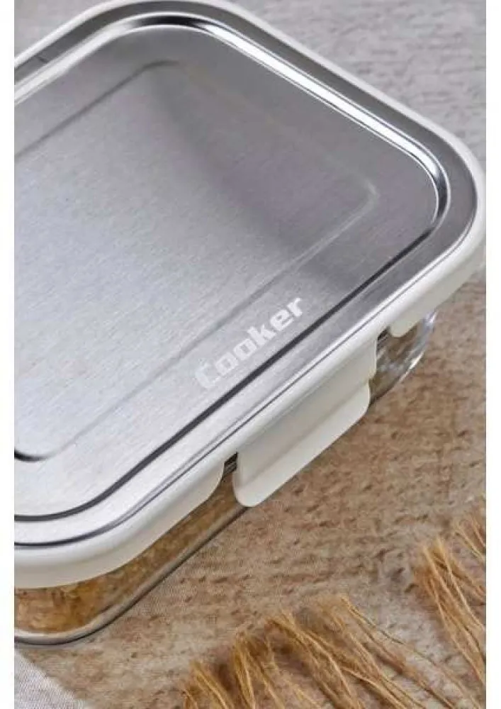Cooker 370 ml Cam Saklama Kabı KREM – Paslanmaz Çelik Kapaklı, Hava Geçirmez, Mikrodalga ve Buzdolabı Uyumlu