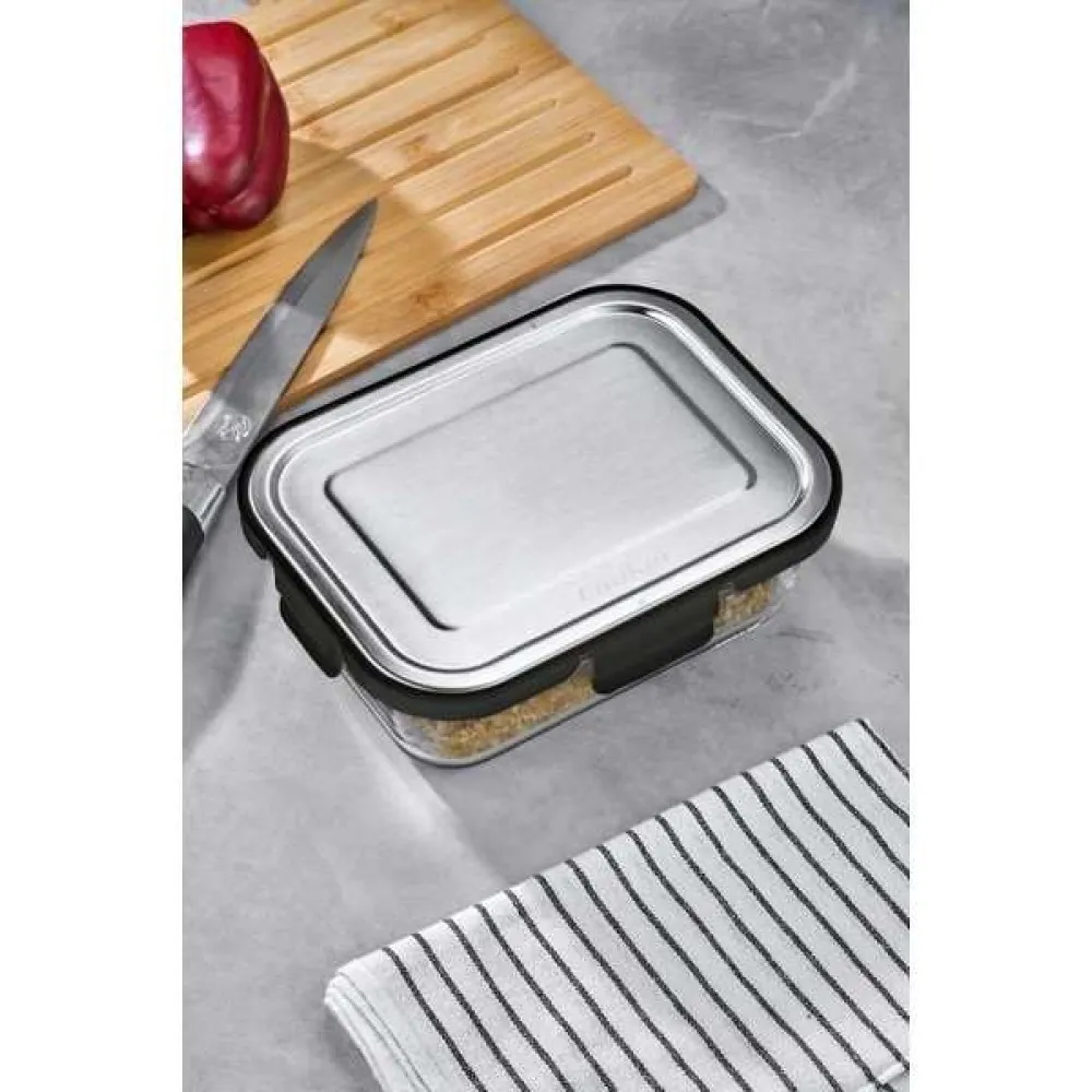 Cooker 640 ml Cam Saklama Kabı SİYAH– Paslanmaz Çelik Kapaklı, Hava Geçirmez, Mikrodalga ve Buzdolabı Uyumlu