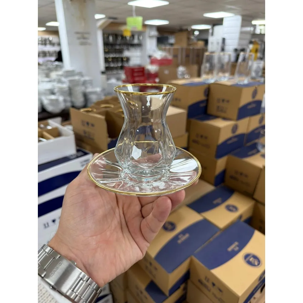 DefneSare Gold Detaylı 6 lı çay seti