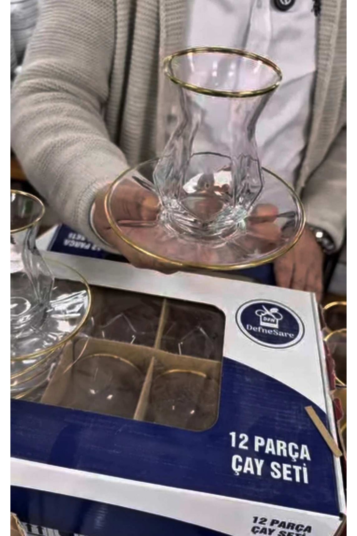 DefneSare Gold Detaylı 6 lı çay seti