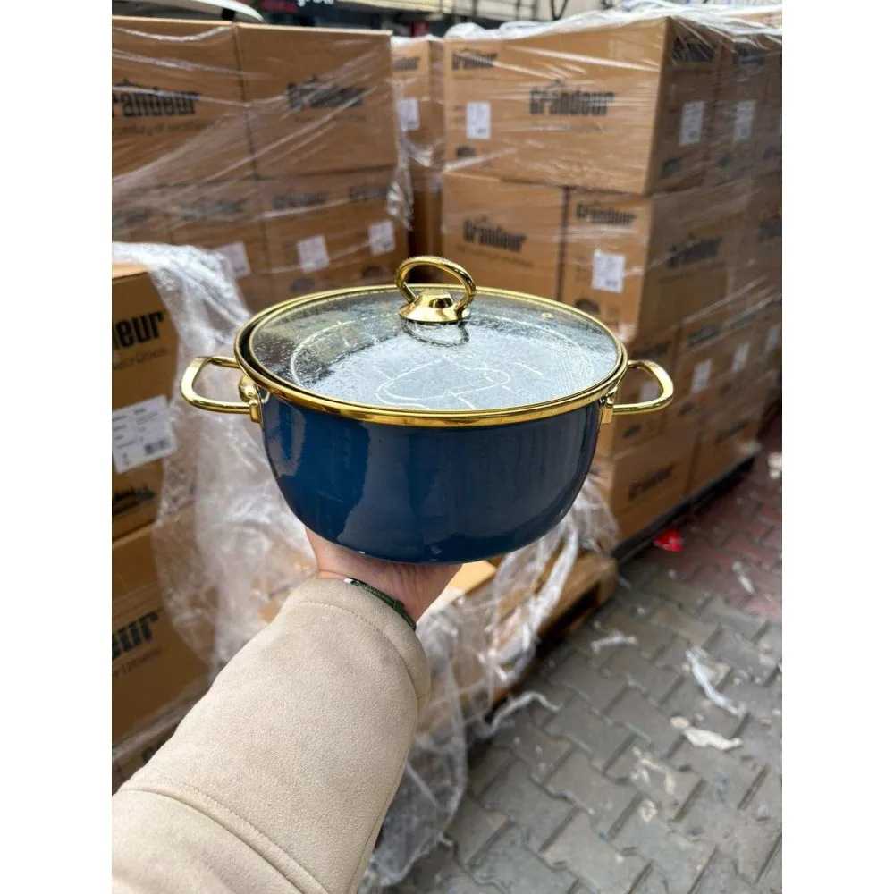 EMAYE KIZARTMA TENCERESİ 22 CM (İNDİGO MAVİ)