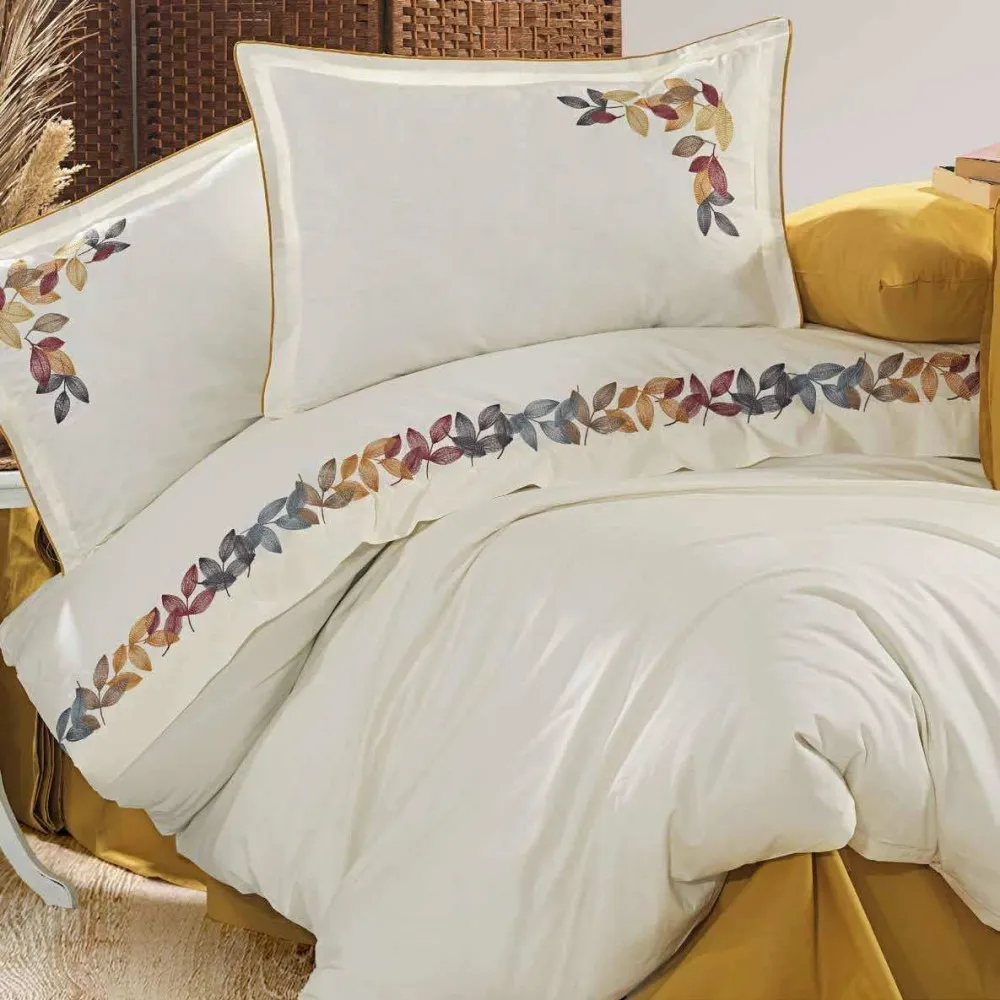 GOLDEN HOME ASOS MODEL ÇİFT KİŞİLİK NAKIŞLI NEVRESİM %100 PAMUK KREM