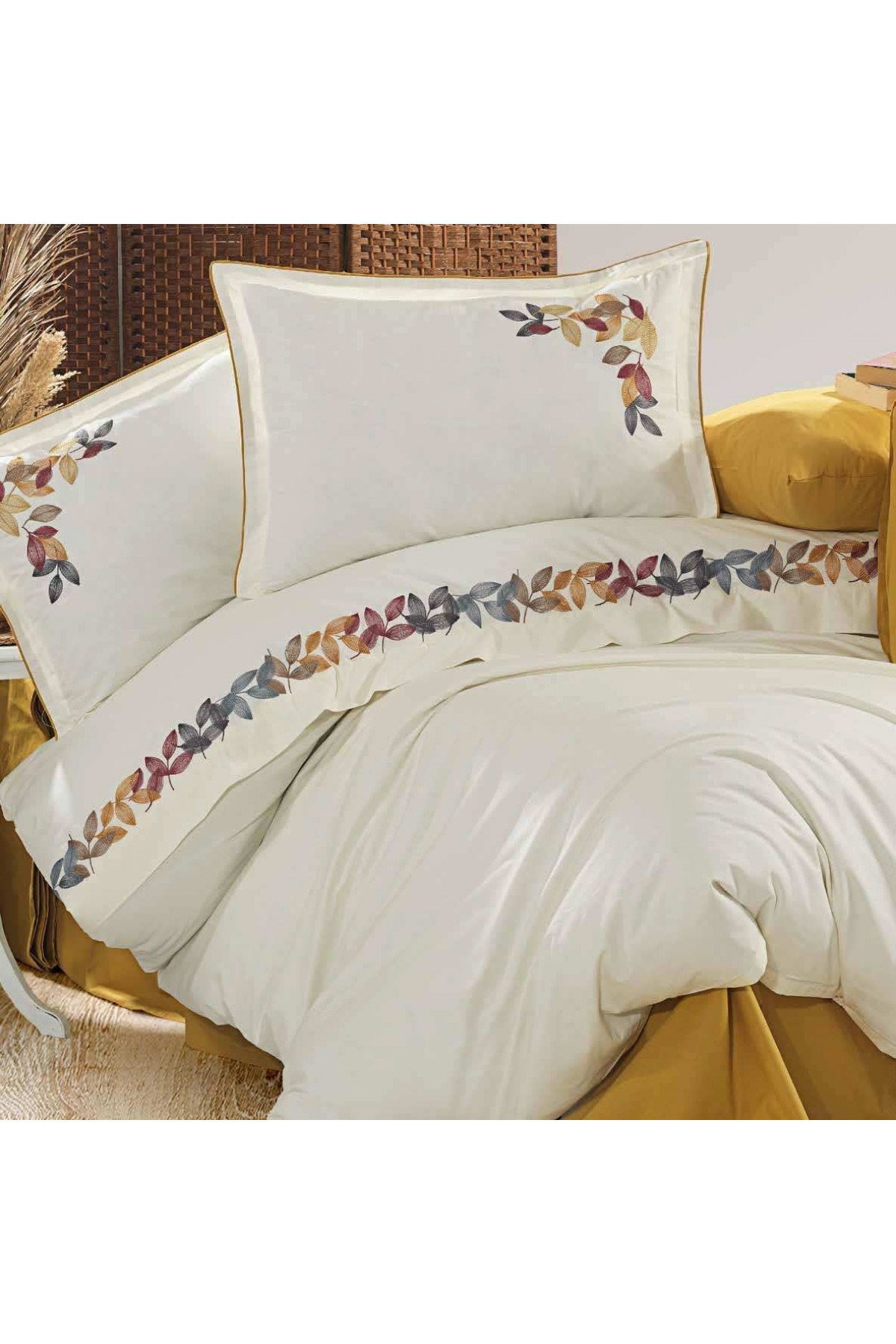 GOLDEN HOME ASOS MODEL ÇİFT KİŞİLİK NAKIŞLI NEVRESİM %100 PAMUK KREM