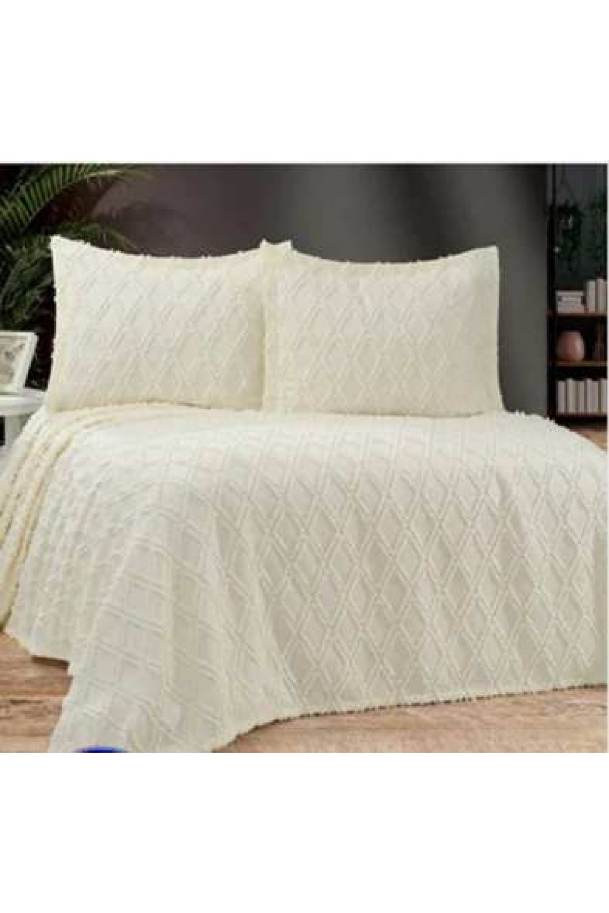 GOLDEN HOME CAROLİNA ÇİFT KİŞİLİK YASTIKLI PİKE EKRU