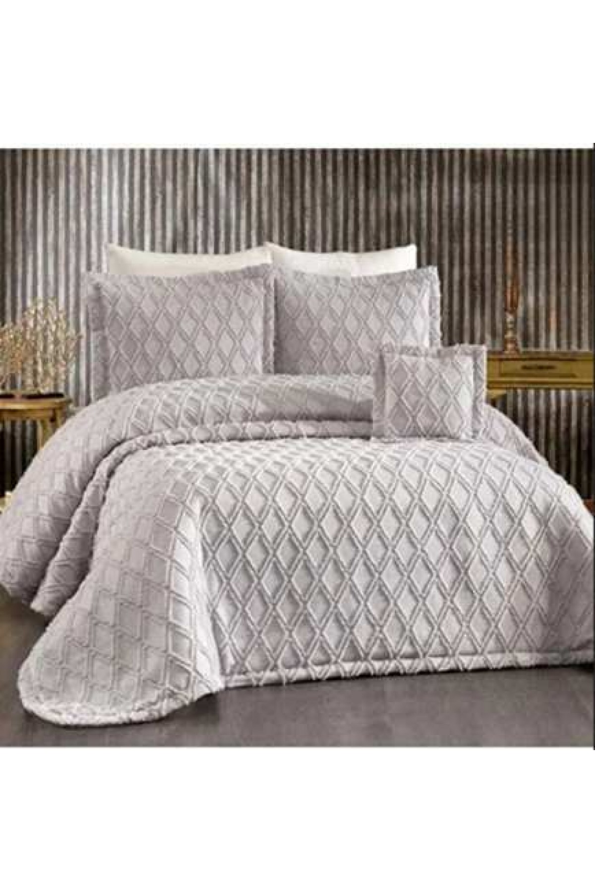 GOLDEN HOME CAROLİNA ÇİFT KİŞİLİK YASTIKLI PİKE GRİ