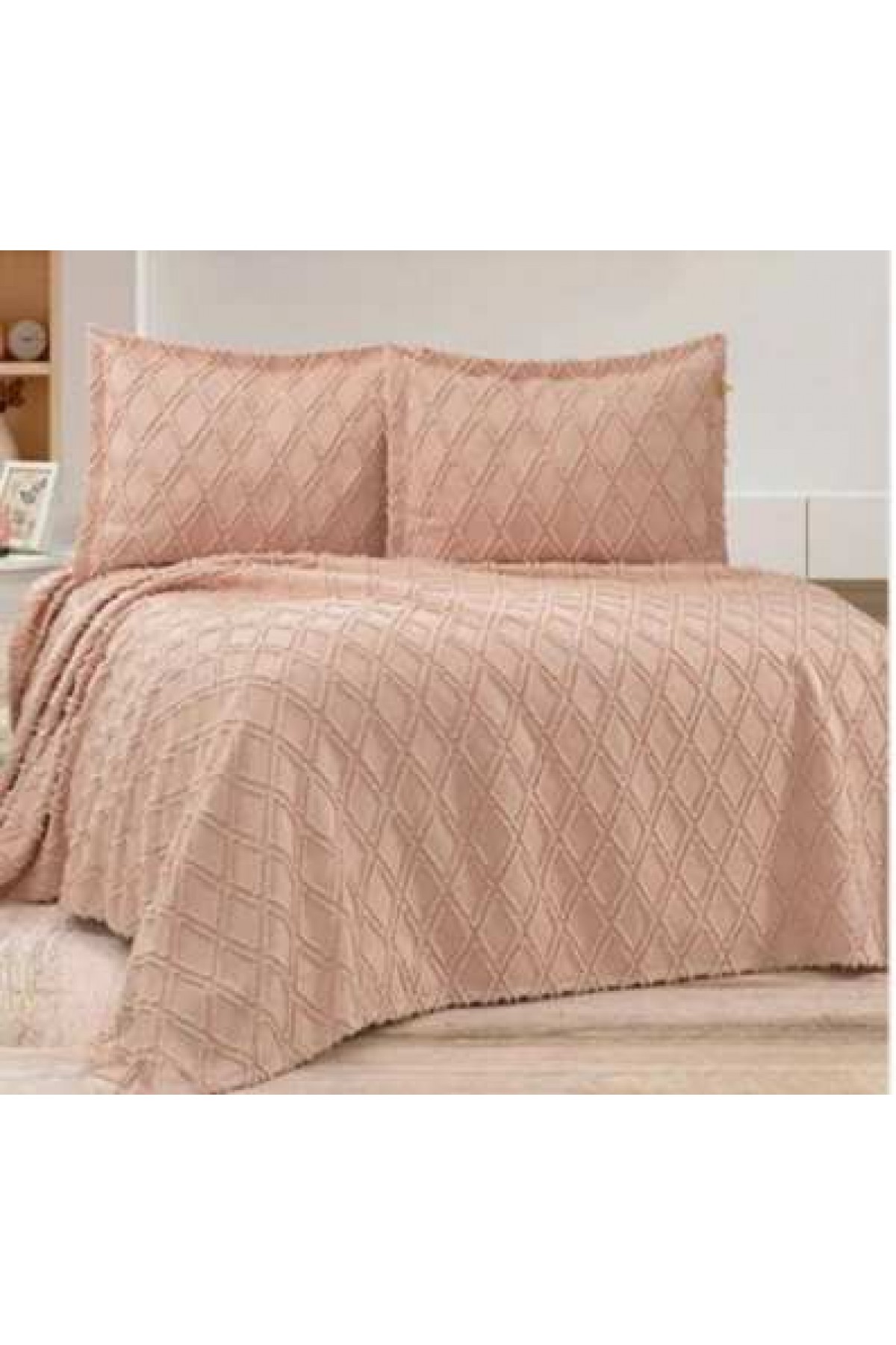 GOLDEN HOME CAROLİNA ÇİFT KİŞİLİK YASTIKLI PİKE PUDRA