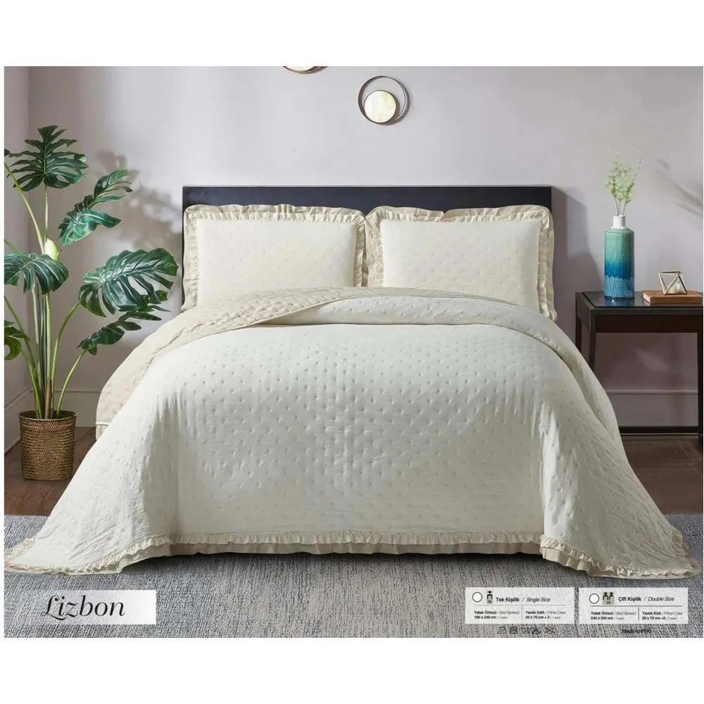 GOLDEN HOME LİZBON MODEL  ÇİFT KİŞİLİK KREM YATAK ÖRTÜSÜ