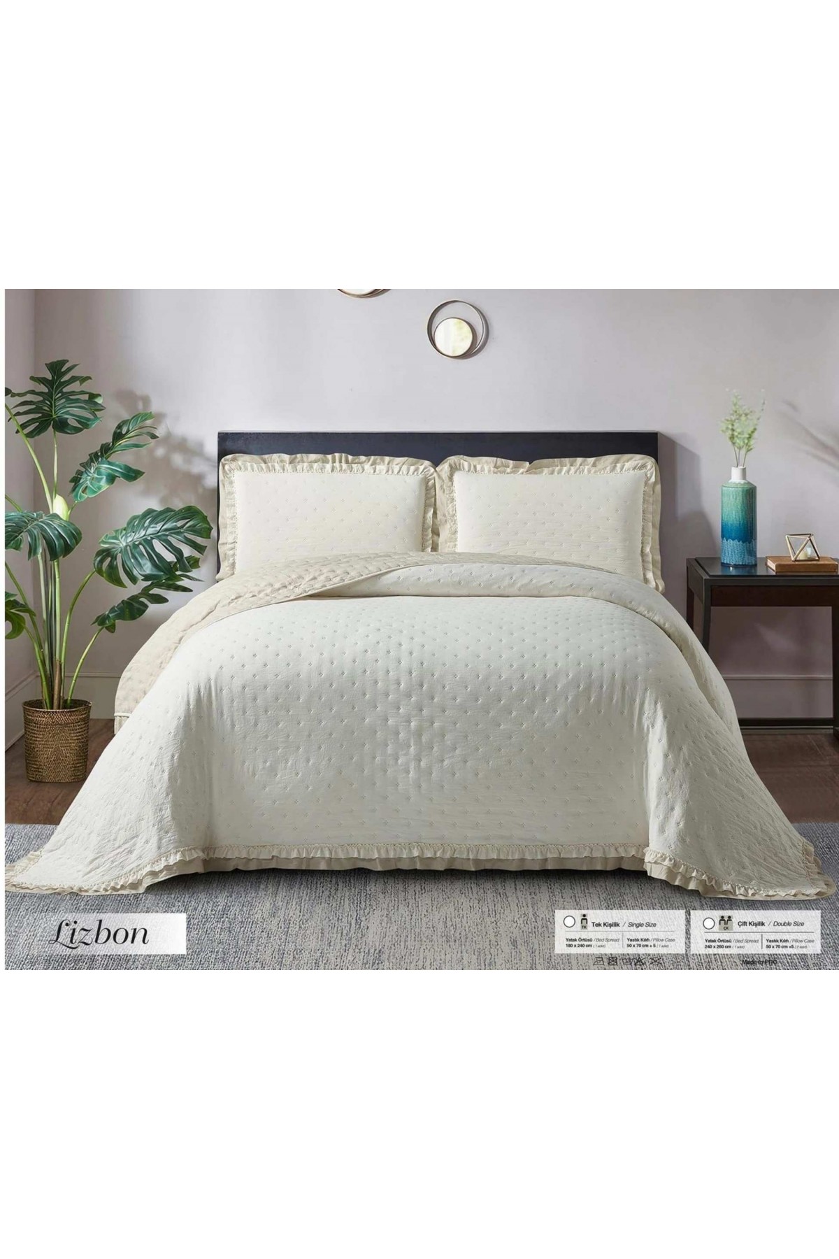 GOLDEN HOME LİZBON MODEL  ÇİFT KİŞİLİK KREM YATAK ÖRTÜSÜ