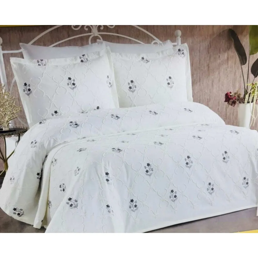 GOLDEN HOME OYA MODEL ÇİFT KİŞİLİK YASTIKLI NAKIŞLI PİKE GRİ