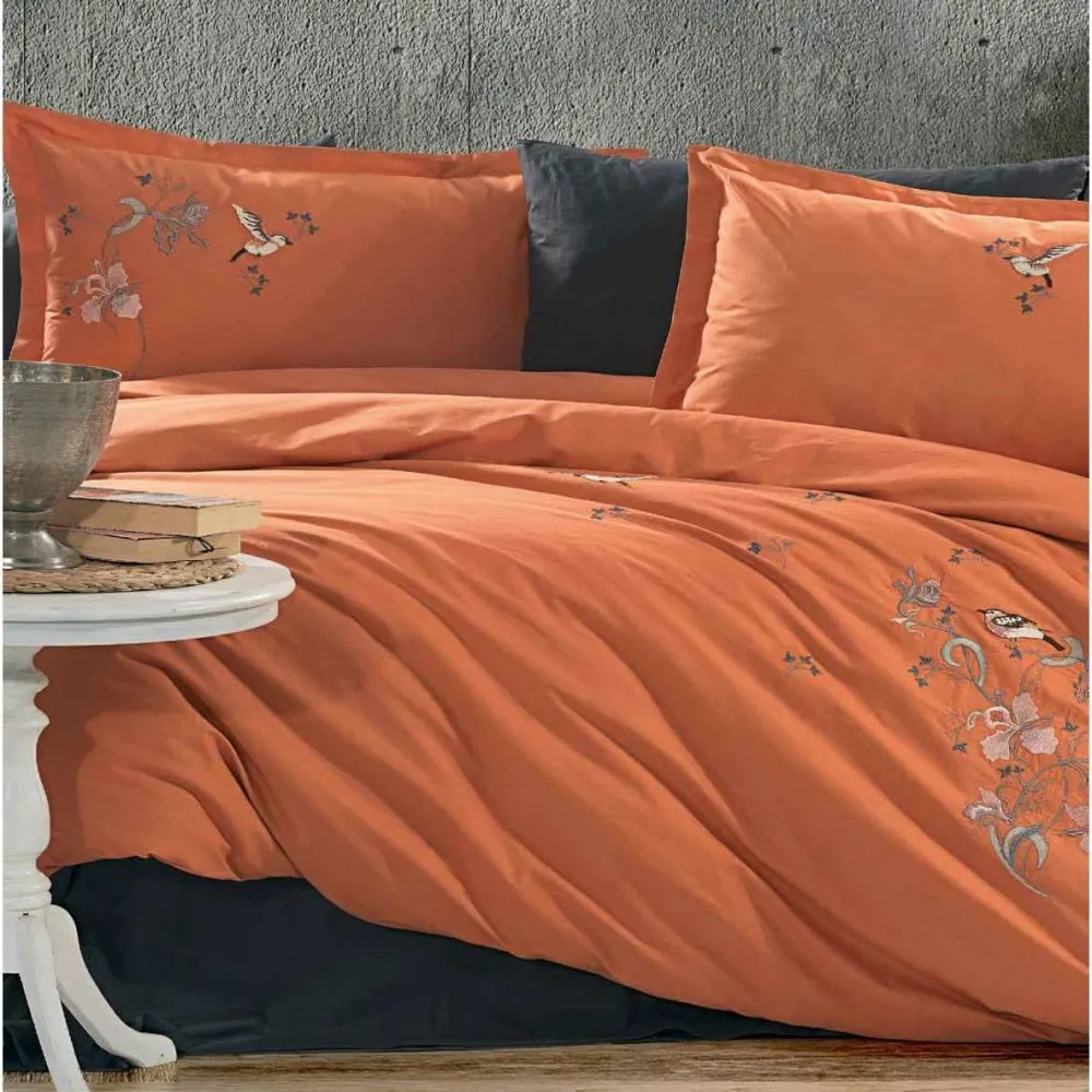GOLDEN HOME TİAMO MODEL ÇİFT KİŞİLİK NAKIŞLI NEVRESİM %100 PAMUK TURUNCU