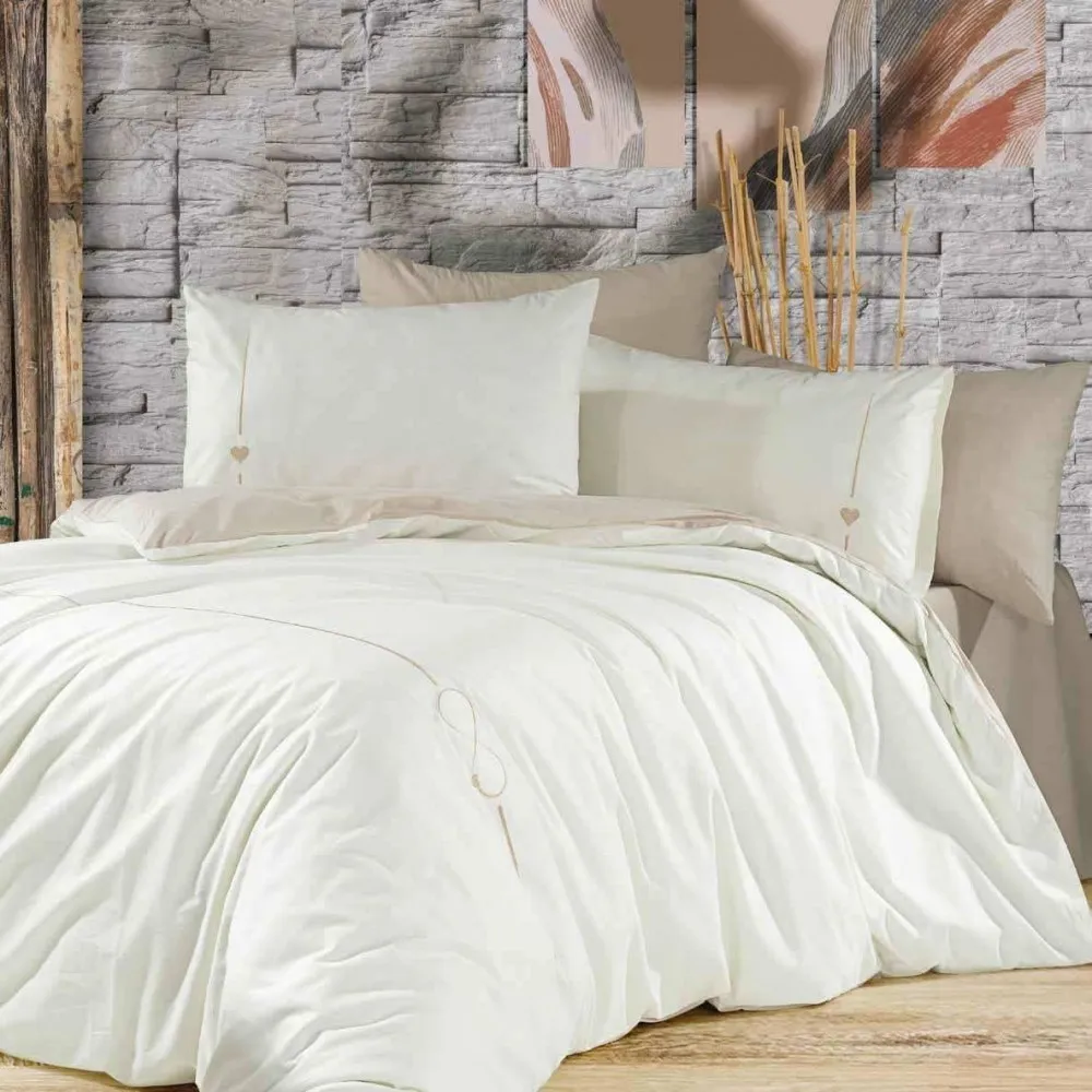 GOLDEN HOME ÇİFT KİŞİLİK KREM-BEJ LOVELY MODEL  NEVRESİM TAKIMI %100 PAMUK