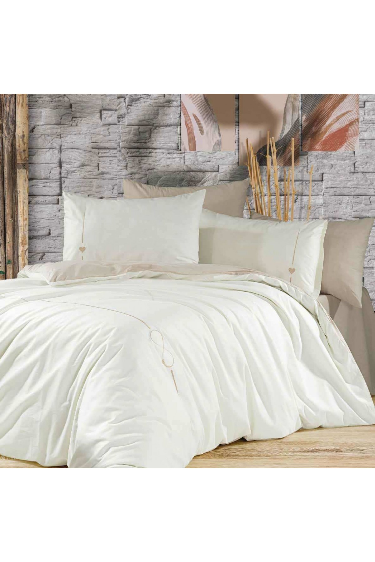 GOLDEN HOME ÇİFT KİŞİLİK KREM-BEJ LOVELY MODEL  NEVRESİM TAKIMI %100 PAMUK