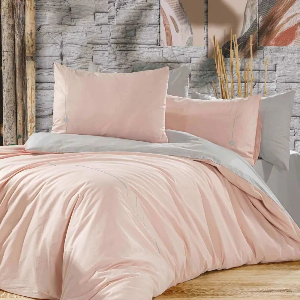 GOLDEN HOME ÇİFT KİŞİLİK PUDRA-GRİ LOVELY MODEL NEVRESİM TAKIMI %100 PAMUK