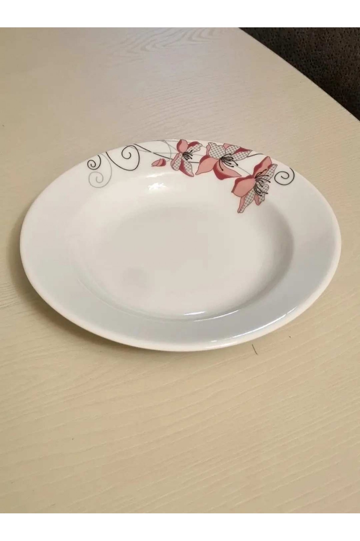 GÜRAL PORSELEN 6 ADET PEMBE DESENLİ 19 CM YEMEK TABAĞI KED19CK112448 (BEYAZ)