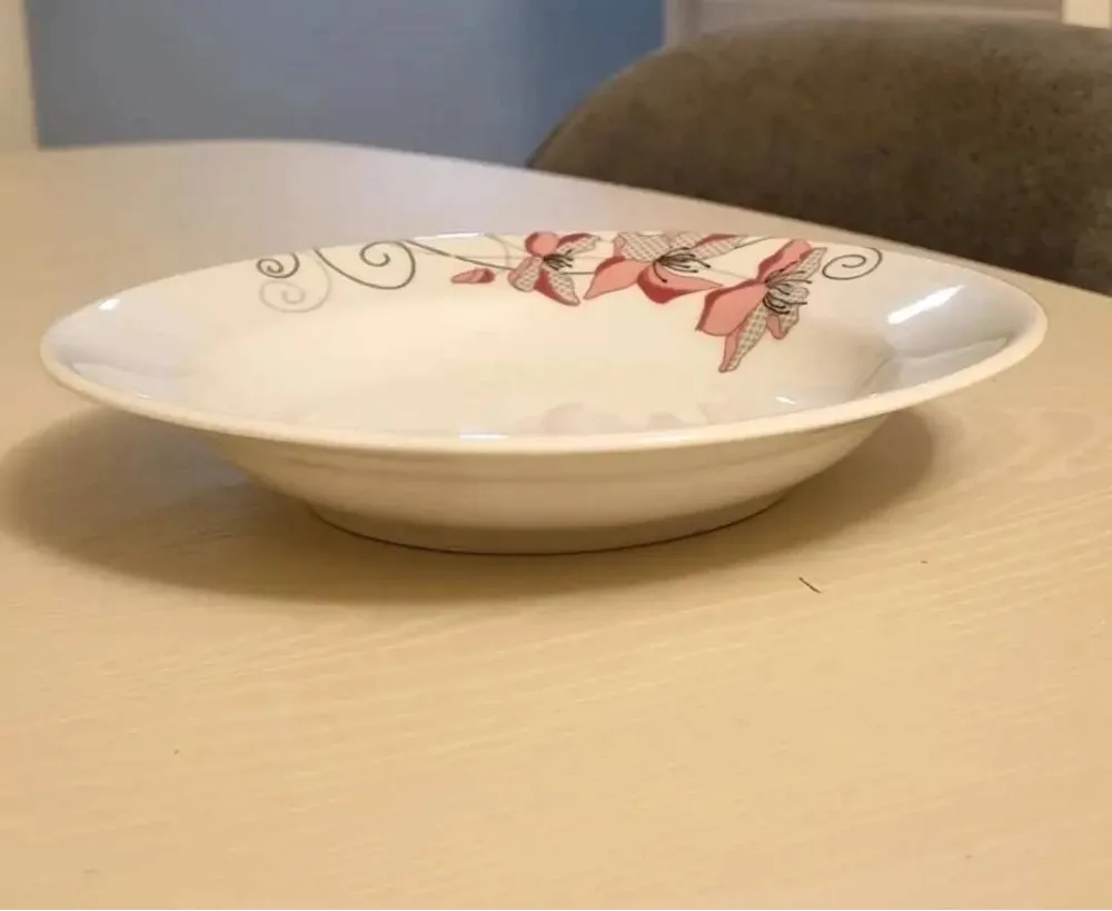 GÜRAL PORSELEN 6 ADET PEMBE DESENLİ 19 CM YEMEK TABAĞI KED19CK112448 (BEYAZ)