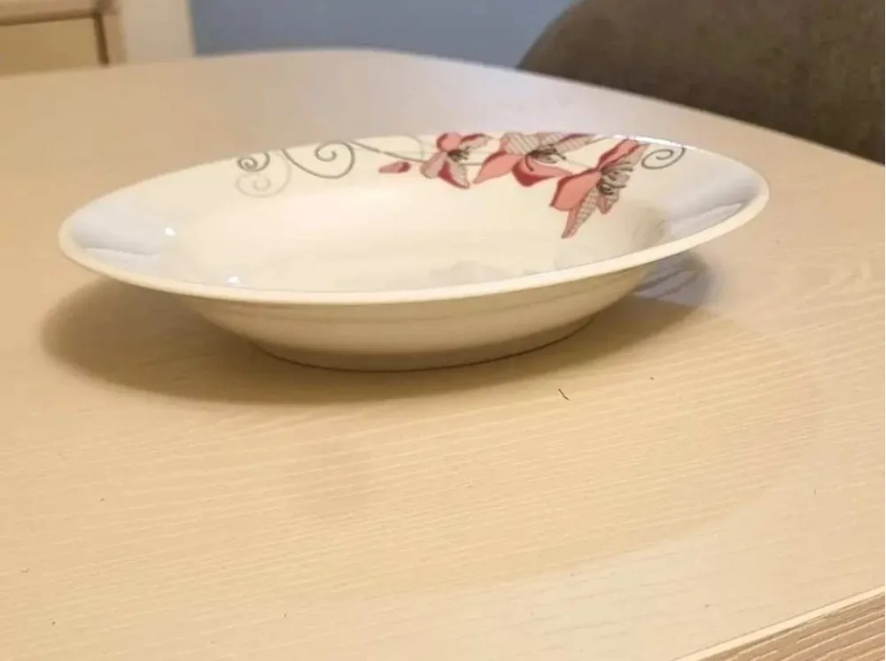 GÜRAL PORSELEN 6 ADET PEMBE DESENLİ 19 CM YEMEK TABAĞI KED19CK112448 (BEYAZ)