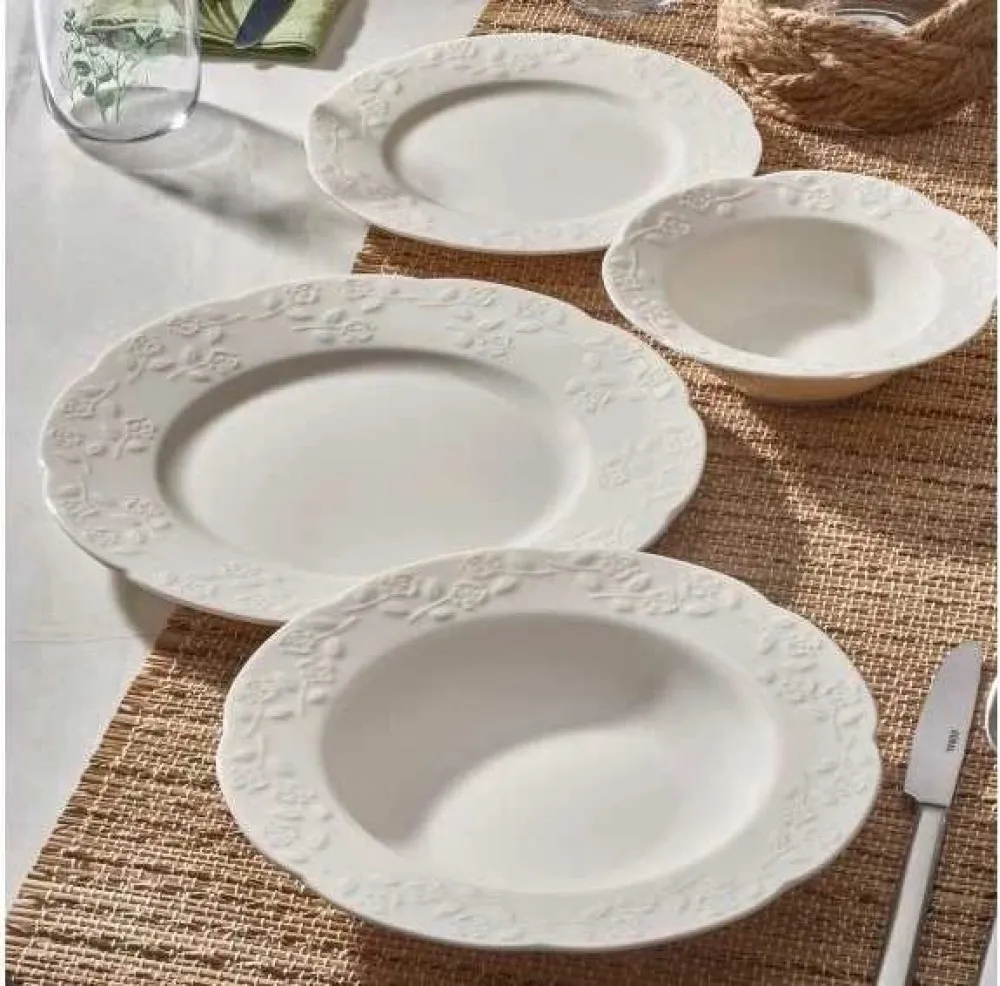 Güral Porselen Güral Carmine 24 Parça 6 Kişilik Bone Yemek Takımı(KREM)