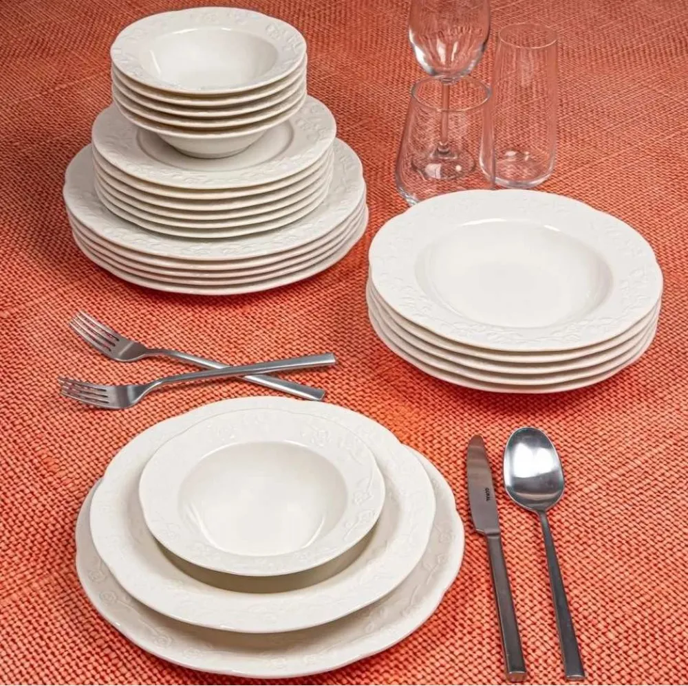 Güral Porselen Güral Carmine 24 Parça 6 Kişilik Bone Yemek Takımı(KREM)