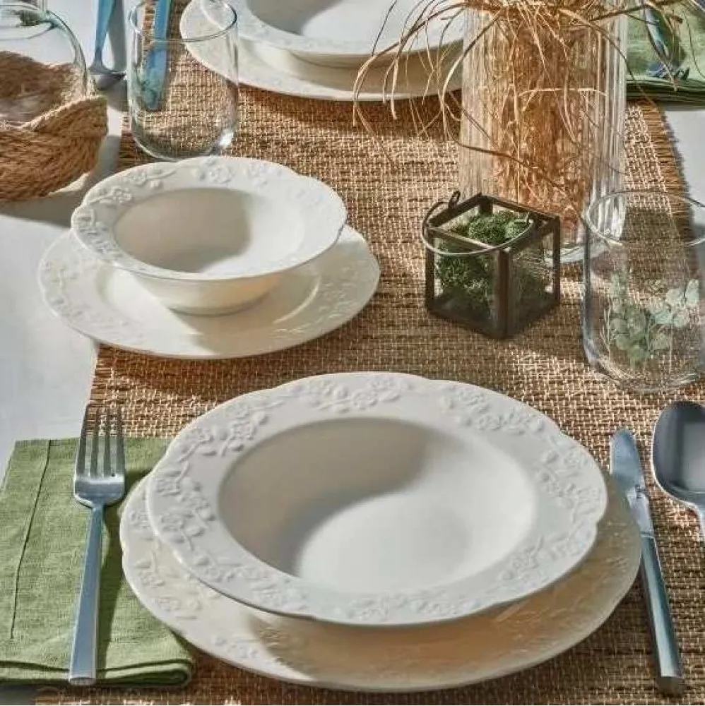 Güral Porselen Güral Carmine 24 Parça 6 Kişilik Bone Yemek Takımı(KREM)