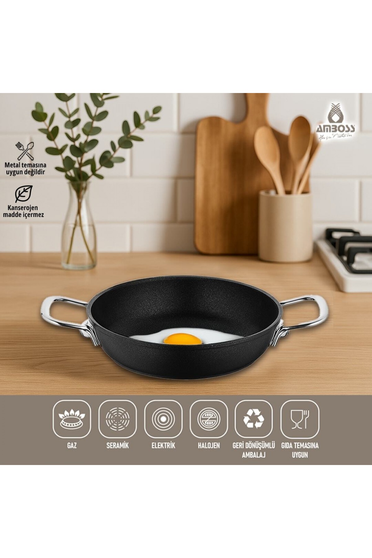 Amboss Dark Yanmaz Yapışmaz Titanyum Kaplama Sahan 22 cm