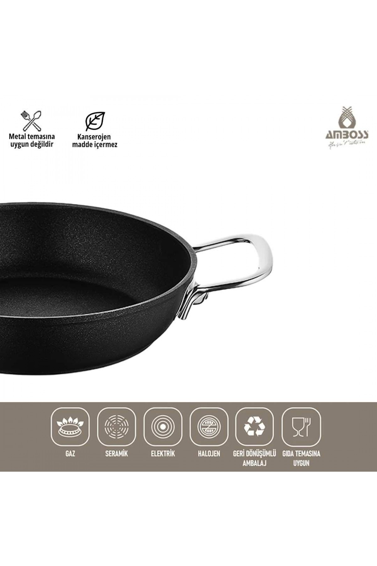 Amboss Dark Yanmaz Yapışmaz Titanyum Kaplama Sahan 22 cm