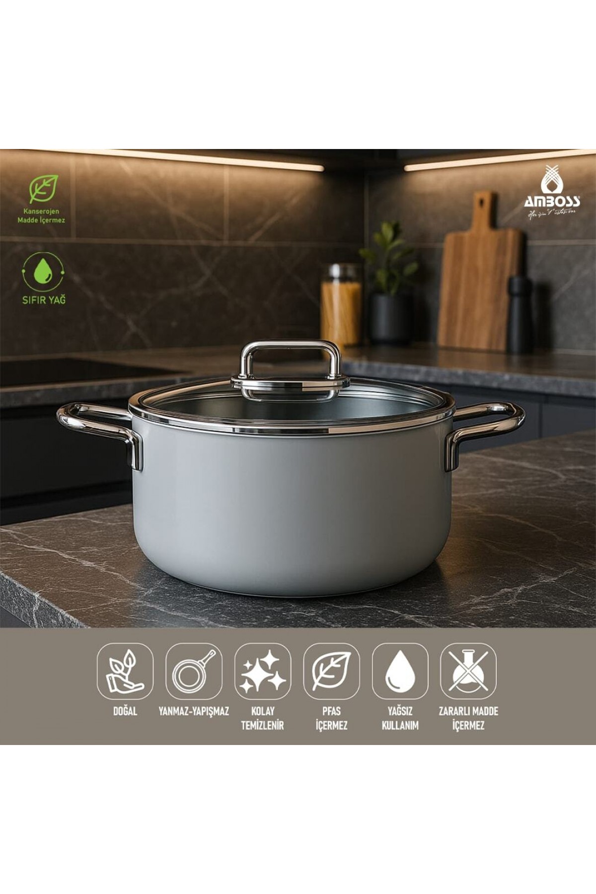 Amboss Sera Nova 24 cm Gri Seramik Derin Tencere