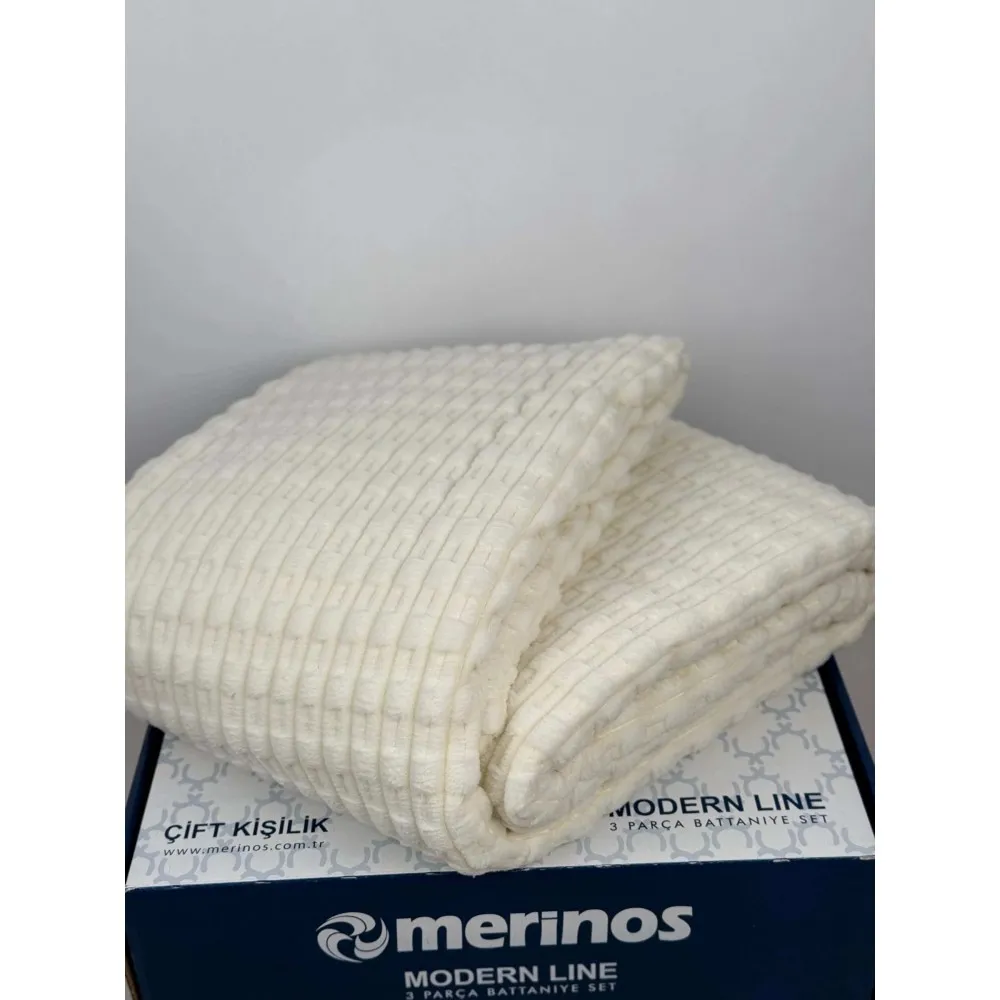 MERİNOS MODERN LİNE 3 PARÇA BATTANIYE SETI (KREM)
