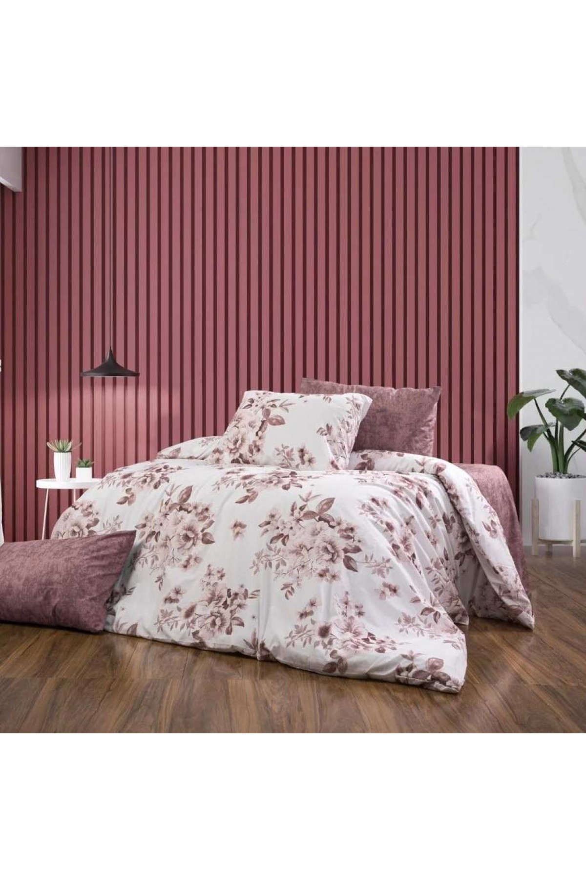 SNOW HOME CONSEPT ÇİFT KİŞİLİK NEVRESİM TAKIMI PUDRA ÇİÇEKLİ DESEN